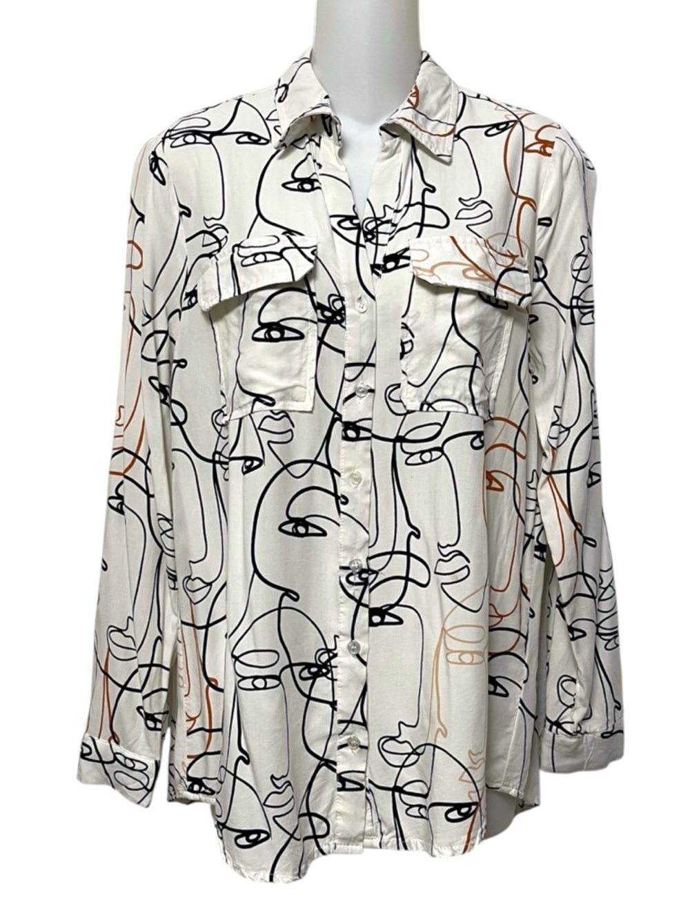 MILK & HONEY Abstract Face Drawing Blouse M